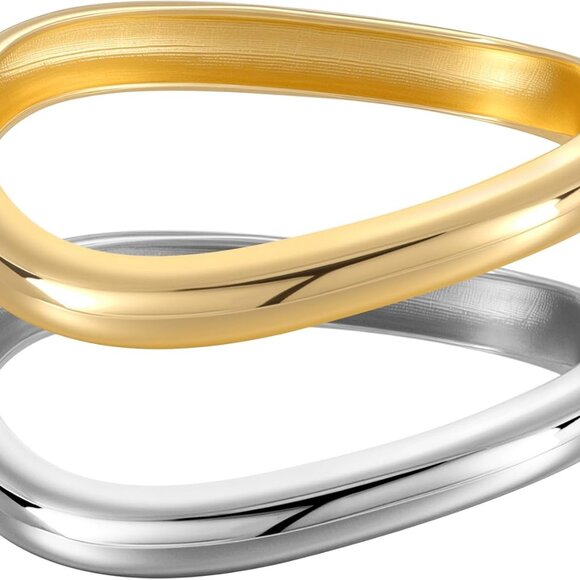 Gold Bangles for Women, 2PCS Irregular Chunky Gold Bracelet Hinged Open Bangle B - Picture 1 of 8